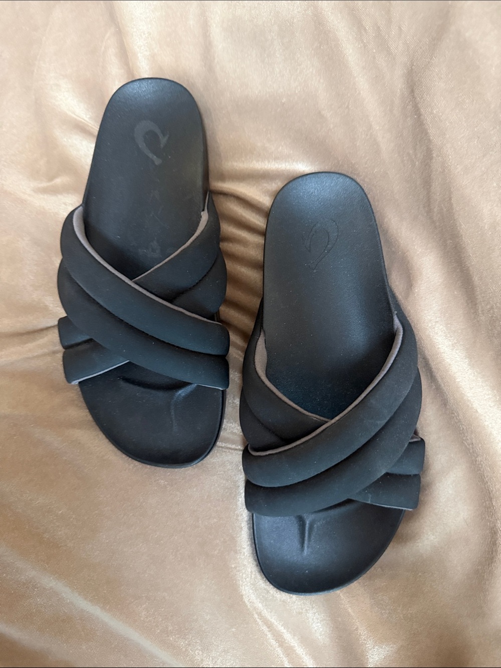 OluKai Black Crisscross Slide Sandals